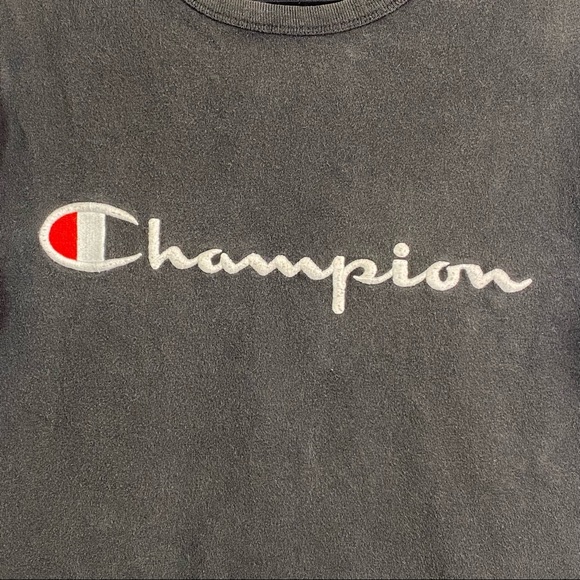 Vintage Champion Old School Spellout Embroidered Logo Black T-shirt Medium - Picture 4 of 6